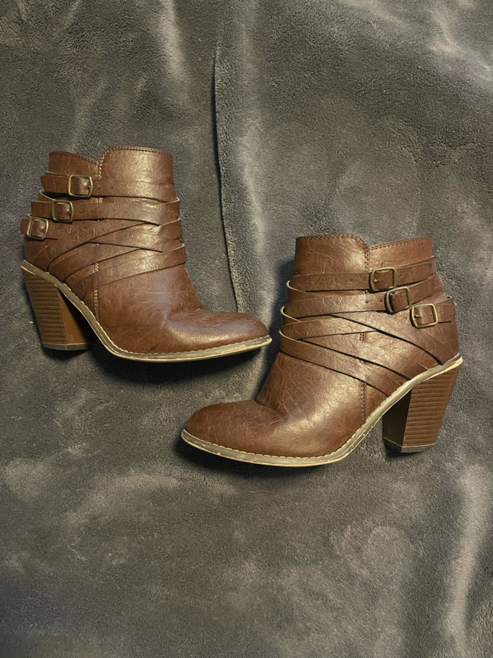 Women’s Brown Strappy Buckle Ankle Booties
